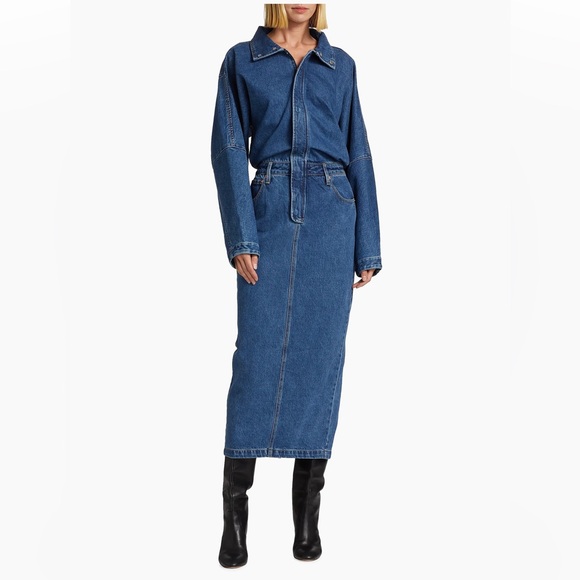 NWT Ronny Kobo Sebastian Denim Midi Dress Medium Wash Sz S - Picture 2 of 16